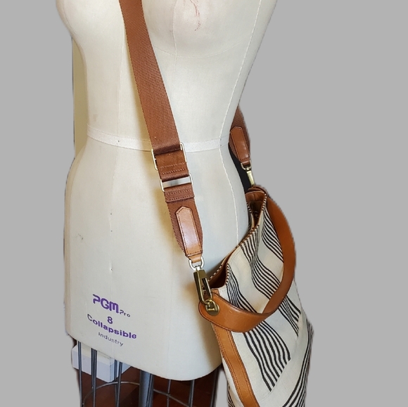 Fossil Brown and Cream Striped Shoulder Bag - Picture 4 of 10
